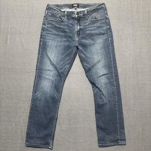 Men's Paige Federal Slim Straight Jeans Graham Dark Blue Size 34 (Measure 34x27)
